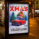 An inviting and attention-grabbing invitation template, ready for personalization for a "Merry X-Mas Event," promising an enjoyable night of holiday cheer, good food, and festive music.