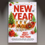 A professional New Year 2026 Club Flyer PSD Template featuring a dynamic scene with dazzling lights, confetti falling, and a focus on the year '2026', conveying a high-energy NYE club party atmosphere.