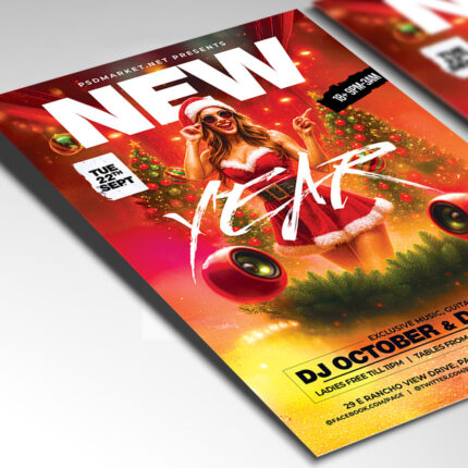A customizable club event flyer designed for a New Year's Eve 2026 celebration, showcasing aggressive, glowing typography and an electric color palette of neon, black, and metallic gold, perfect for a high-impact nightlife promotion.