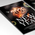 A customizable party flyer designed for a major New Year's 2026 event, showcasing celebratory, high-impact typography and a glamorous color palette of gold, silver, and black, perfect for a high-energy countdown promotion.