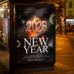 An inviting and attention-grabbing invitation template, ready for personalization for a "New Year 2026 Event," promising an unforgettable night of music, dancing, and grand celebration to welcome the year 2026.