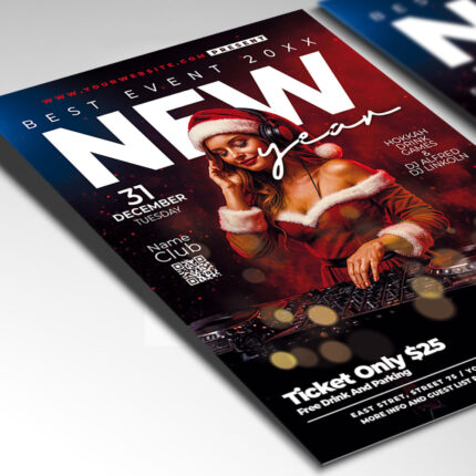 A customizable party flyer designed for a major New Year's Eve 2026 club event, showcasing aggressive, glowing typography and an electric color palette of neon, black, and metallic gold, perfect for a high-impact nightlife promotion.