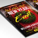 A customizable club event flyer designed for a New Year's Eve event, showcasing bold, aggressive typography with glowing effects and a high-contrast color palette, perfect for a high-impact nightlife promotion.