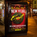 An inviting and attention-grabbing invitation template, ready for personalization for a "New Year Event Club," promising an unforgettable night of music, dancing, and high-octane celebration to welcome the new year.