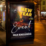 An inviting and attention-grabbing invitation template, ready for personalization for a "New Year Event," promising an unforgettable night of music, dancing, and grand celebration to welcome the new year.