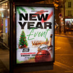 An inviting and attention-grabbing invitation template, ready for personalization for a "New Year Event Party," promising an unforgettable night of music, dancing, and grand celebration to welcome the new year.