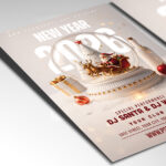 A customizable party flyer designed for a New Year's Eve 2026 event, showcasing festive typography with sparkling effects and a color palette of gold, silver, and deep accents, perfect for a high-quality seasonal promotion.