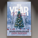 A professional NYE Event Flyer PSD Template featuring a glamorous scene with champagne flutes, sparkling confetti, and golden accents, conveying a sophisticated New Year's Eve party.