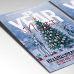 A customizable event flyer designed for an NYE celebration, showcasing elegant, festive typography and a color palette of metallic gold, black, and silver, perfect for a high-end seasonal promotion.