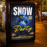 An inviting and attention-grabbing invitation template, ready for personalization for a "Snow Party," promising an unforgettable night of music, dancing, and a themed atmosphere of winter fun.