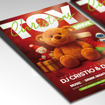 A customizable charity flyer designed for a 2026 Toy Drive, showcasing clear, encouraging typography and a warm, traditional color palette of red, green, and gold, perfect for a non-profit holiday campaign.