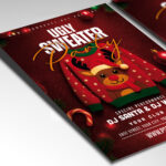 A customizable party flyer designed for a major Ugly Sweater 2026 celebration, showcasing playful, comical typography and a vibrant color palette of clashing reds, greens, and bright accents, perfect for a humorous seasonal promotion.