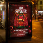 An inviting and attention-grabbing invitation template, ready for personalization for an "Ugly Sweater 2026 Event," promising an unforgettable night of music, laughter, and a contest for the tackiest attire in the upcoming holiday season.