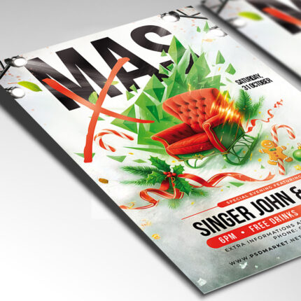 A customizable party flyer designed for a major Christmas 2026 club night, showcasing bold, aggressive typography with glowing effects and an electric color palette of blue, purple, and red, perfect for a high-impact DJ promotion.