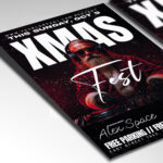 A customizable event flyer designed for a large-scale Christmas celebration, showcasing bold, multi-layered typography and a vibrant color palette that includes traditional reds and greens with added high-energy club lighting effects, perfect for a grand festive promotion.