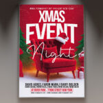 A professional X-Mas Flyer PSD Template featuring a classic, elegant Christmas design with decorative elements like sparkling ornaments and holly, conveying a timeless, festive holiday atmosphere suitable for any year.