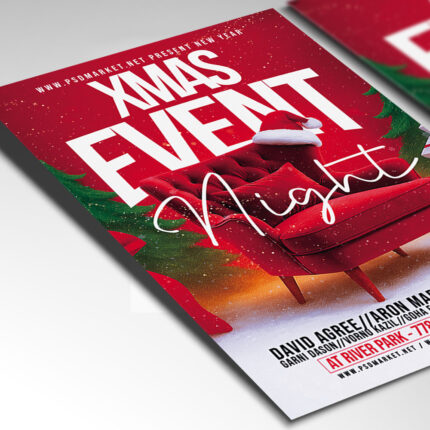 A customizable event flyer designed for a general Christmas celebration, showcasing warm, inviting typography and a traditional holiday color palette of red, green, and gold, perfect for a wide range of seasonal events.