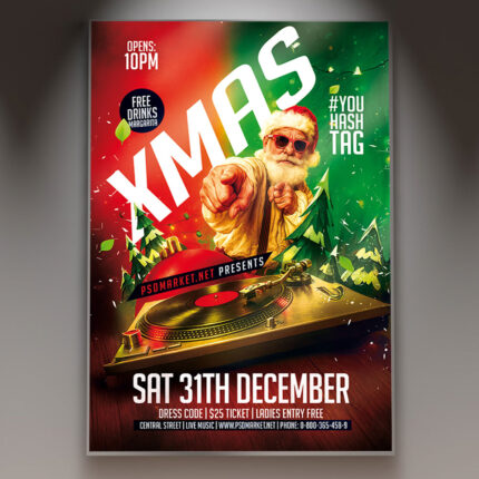 A professional Xmas 2026 Flyer Template featuring elegant Christmas ornaments and sparkling lights against a festive background, with the year '2026' boldly emphasized, conveying a major holiday event atmosphere.