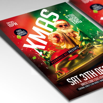 A customizable party flyer designed for a major Christmas 2026 celebration, showcasing clear, celebratory typography and a classic holiday color palette of red, green, and gold, perfect for a high-end seasonal promotion.