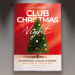 A professional Club Christmas Night Flyer PSD Template featuring a dynamic scene with pulsating club lighting, festive decorations, and energetic typography, conveying a high-energy Christmas nightlife party.