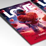 A customizable futuristic party flyer for 2026 showcasing an electric violet and indigo color palette with high-quality space-themed graphics.