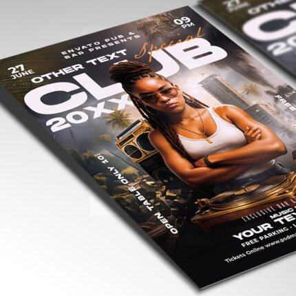 A customizable party flyer designed for a DJ performance, showcasing aggressive, modern font usage and a high-contrast neon and black color scheme, perfect for a high-impact nightlife promotion.