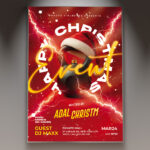 A professional Happy Christmas Best Flyer PSD Template featuring a bright, luxurious scene with gold sparkling accents, festive decorations, and elegant typography, conveying a premium and joyful holiday event.