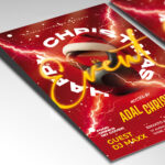 A customizable flyer designed for an exclusive Christmas gala or premier event, showcasing cheerful yet sophisticated typography and a high-end color palette of vibrant red, white, and metallic gold, perfect for a top-tier seasonal promotion.