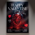 A professional Happy Valentine Day 2026 Flyer PSD Template featuring classic 3D red hearts, soft floral elements, and elegant 2026 branding.