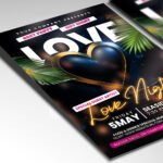 A customizable party flyer showcasing a modern heart-themed design with soft pink and gold accents, perfect for promoting a Valentine's or "Love Night" gala.