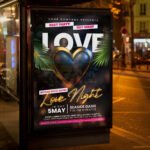 An eye-catching invitation template for a "Heart Love Night" event, featuring high-resolution heart graphics and a clean, sophisticated layout for nightlife promotion.