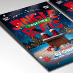A customizable party flyer designed for a Christmas-themed DJ or EDM event, showcasing aggressive, glowing typography and a high-contrast color palette of neon, red, and black, perfect for a high-impact nightlife promotion.