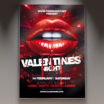 A professional Lips Love 2026 Flyer PSD Template featuring glossy 3D red lips, sparkling glitter accents, and bold 2026 typography for a Valentine's event.