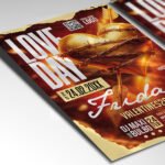 A customizable nightlife flyer for a romantic Friday event showcasing a high-energy dark background with neon pink and red accents.