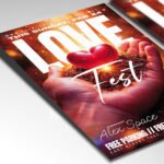 A customizable high-energy party flyer for a Valentine's festival showcasing a bright purple and pink color palette with confetti effects.