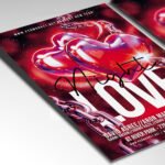 A customizable luxury party flyer for Valentine's Day showcasing a sleek midnight black background with professional bokeh lighting effects.