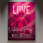 A professional Love Valentine Angel Flyer Template featuring soft white feathers, glowing gold wings, and elegant typography, conveying a heavenly and luxurious Valentine's Day event.