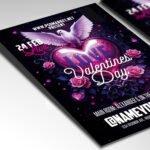 A customizable holiday event flyer showcasing a high-quality red and pink color palette with professional-grade graphic design elements.