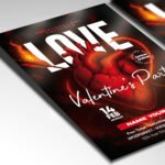 A customizable flyer designed for a Valentine's Day gala or party, showcasing luxurious design elements and a passionate color palette, perfect for a high-impact, exclusive romantic promotion.