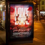 An eye-catching invitation template for a "Love Valentine's Party 2026" nightclub event, featuring high-quality textures and a professional layout for nightlife promotion.
