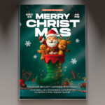 A professional Merry Christmas Happy Flyer PSD Template featuring a bright, cheerful scene with holiday lights, gifts, and a festive background, conveying a joyful seasonal celebration.
