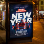 An inviting and attention-grabbing invitation template, ready for personalization for a "New Year Club Night," promising an unforgettable night of music, dancing, and high-octane celebration to welcome the new year.