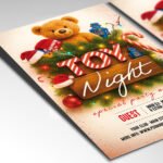 A customizable flyer designed for a bar or club night focused on collecting toy donations, showcasing bold, dynamic typography and a high-contrast color scheme, perfect for a high-impact, philanthropic promotion.