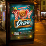 An inviting and attention-grabbing invitation template, ready for personalization for a "Toy Drive Sale," promising savings for customers in exchange for a meaningful donation to children in need.