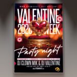 A professional Valentine Week Party PSD Template featuring 3D heart elements, soft glowing light effects, and a modern layout for multi-day event promotion.