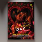 A professional Valentine's Day Couple Flyer Template featuring a romantic candlelit dinner setting, elegant red rose accents, and soft gold lighting.