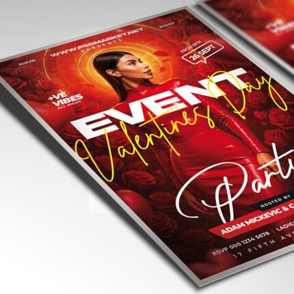 A customizable holiday gala flyer for 2026 showcasing an elegant gold and red color palette with high-resolution festive graphics.