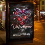 An eye-catching invitation template for a "Valentine's Night Black 2026" gala, featuring a minimalist dark layout and high-end design for exclusive promotion.