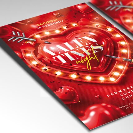 A customizable modern Valentine's party flyer for 2026 showcasing a high-contrast neon and black color scheme with high-quality digital lighting effects.