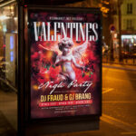 An inviting and attention-grabbing invitation template, ready for personalization for a "Valentine's Night Party 2027," promising an unforgettable evening of high-energy celebration, love, and fun.